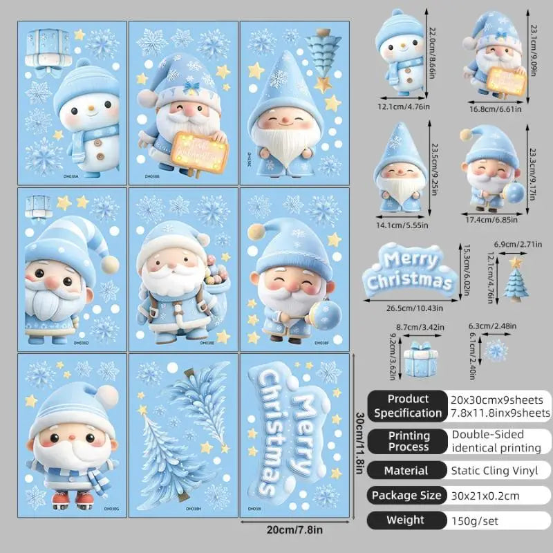 Christmas Window Static Clings – Snowman, Santa & Snowflake