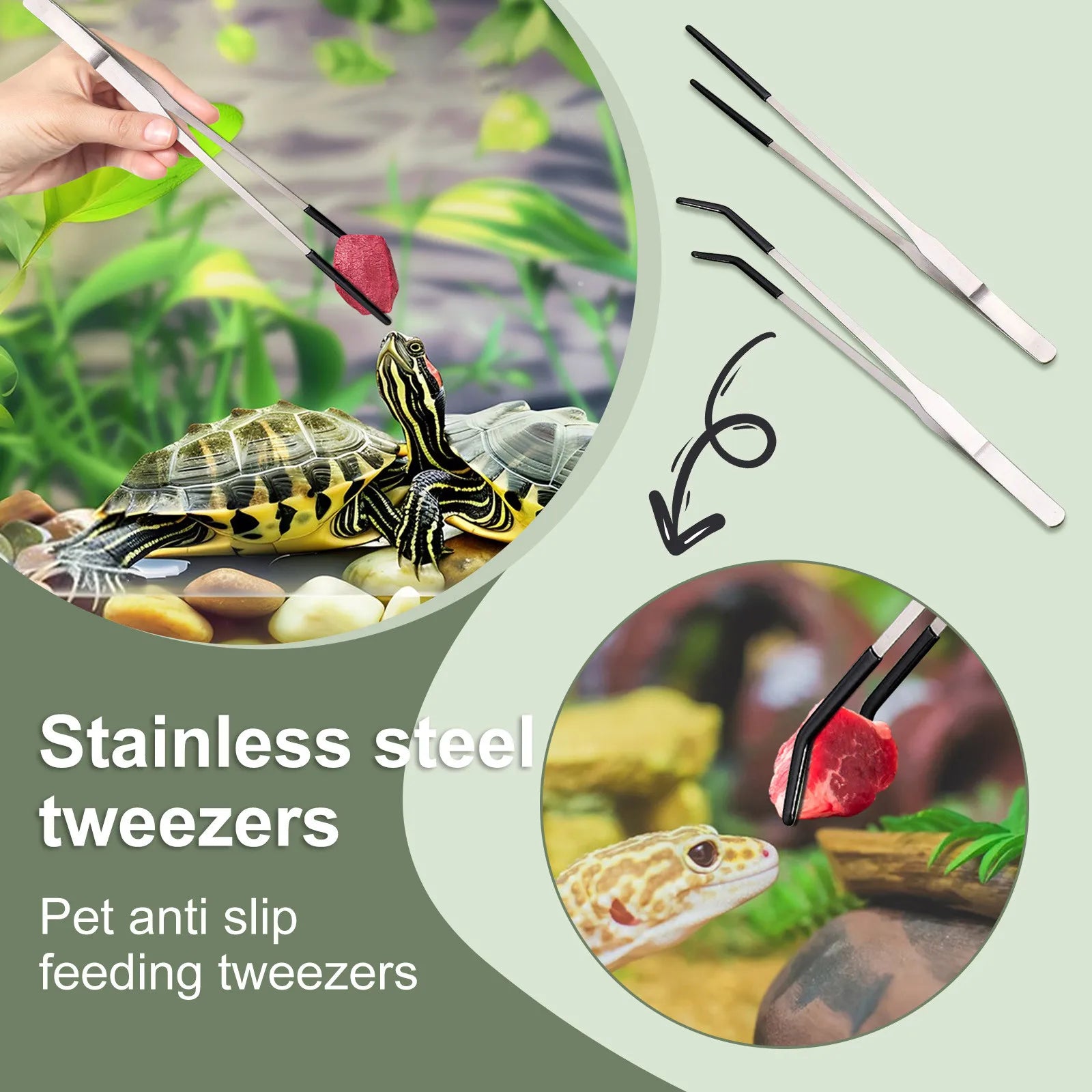 Reptile Feeding Tongs – 10.6" Stainless Steel Straight & Curved Reptile Feeding Tongs Oasis Select