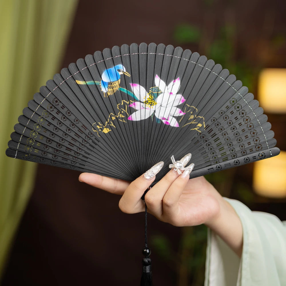 New All-bamboo Dance Fan Portable Summer Folding Fan Classical Film and Television Court Photo Fan Oasis Select 3