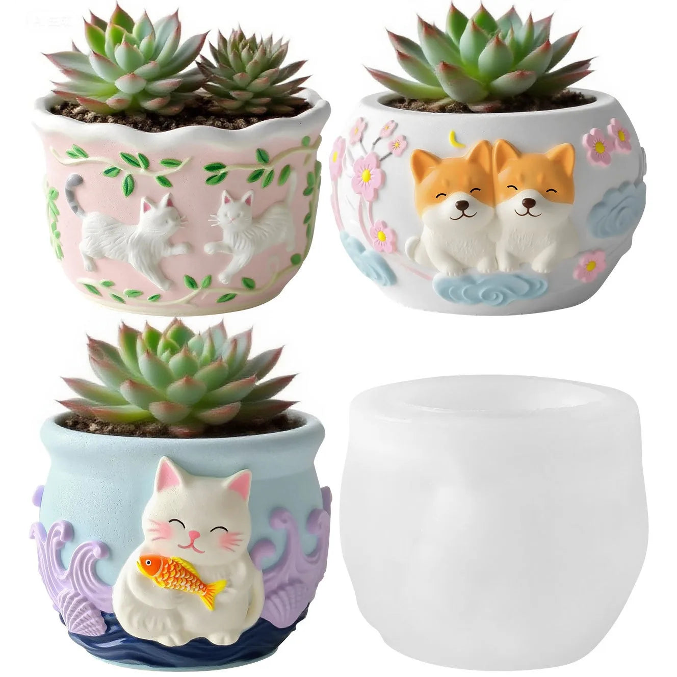 Animal Gypsum Flowerpot Silicone Mold DIY Cat And Dog Relief Ceramic Drip Pot Mold Oasis Select