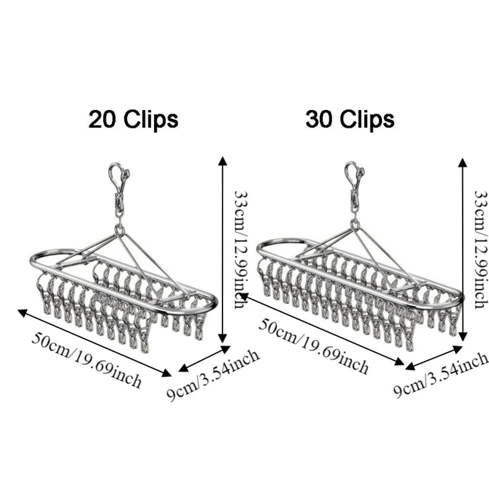 Stainless Steel Sock Drying Rack – 20 or 30 Windproof Clips