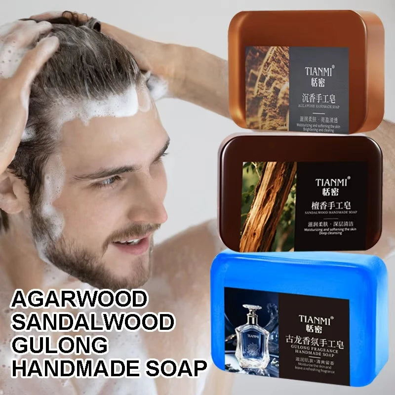 Men's handmade soap, cologne soap, agarwood soap, last soap, three in one, cleanses the face, hair, bathes the whole body, Oasis Select