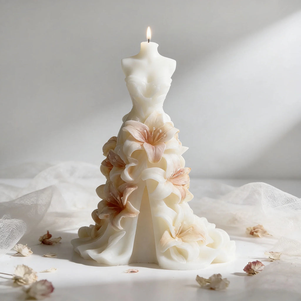 3D Lily Wedding Dress Silicone Mold for Candle Making DIY Soap Resin Craft Bridal Shower Decor Candle Mold Oasis Select