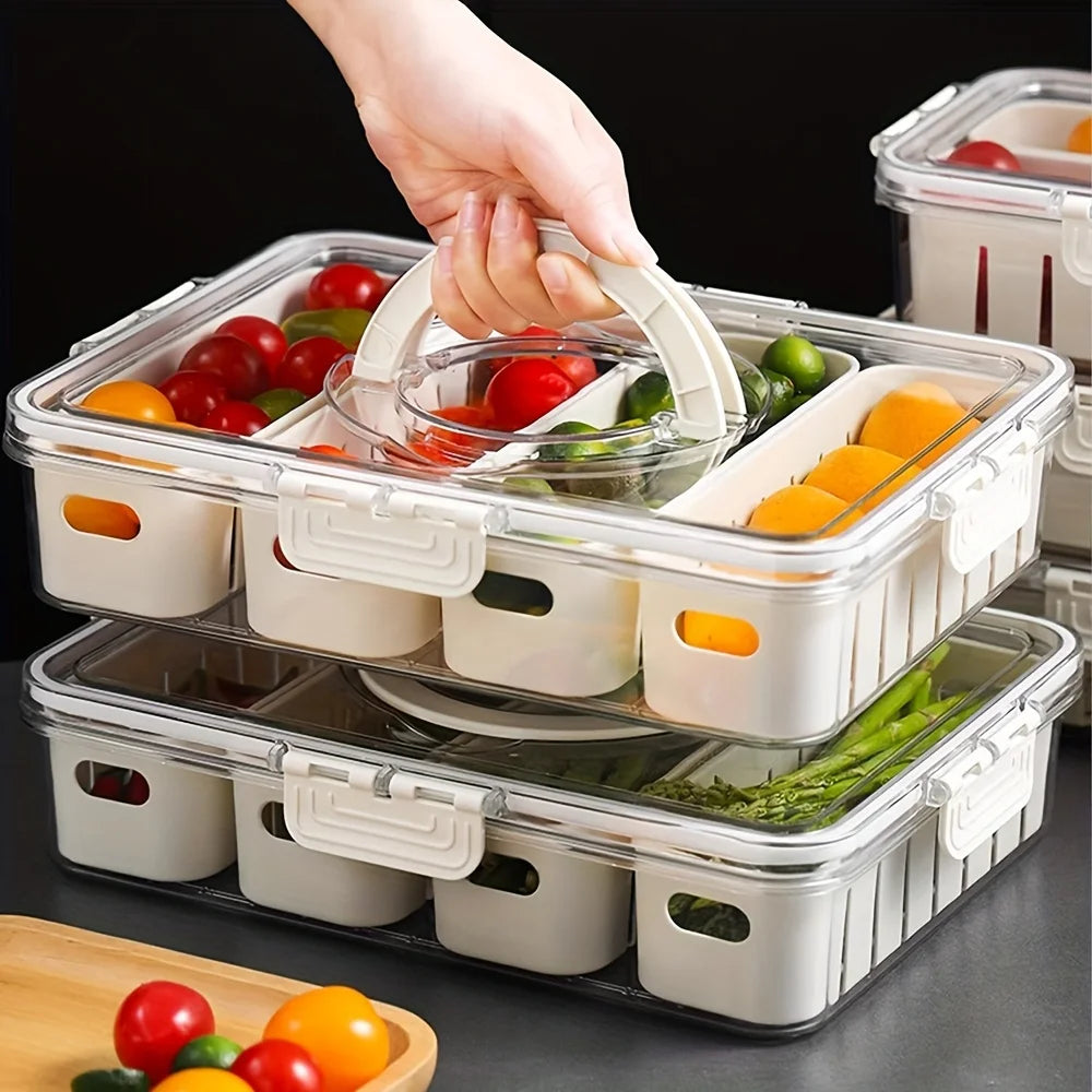 Modern plastic snack tray with lid and handles - Portable 2/4 compartment food storage box with window lid for travel Oasis Select
