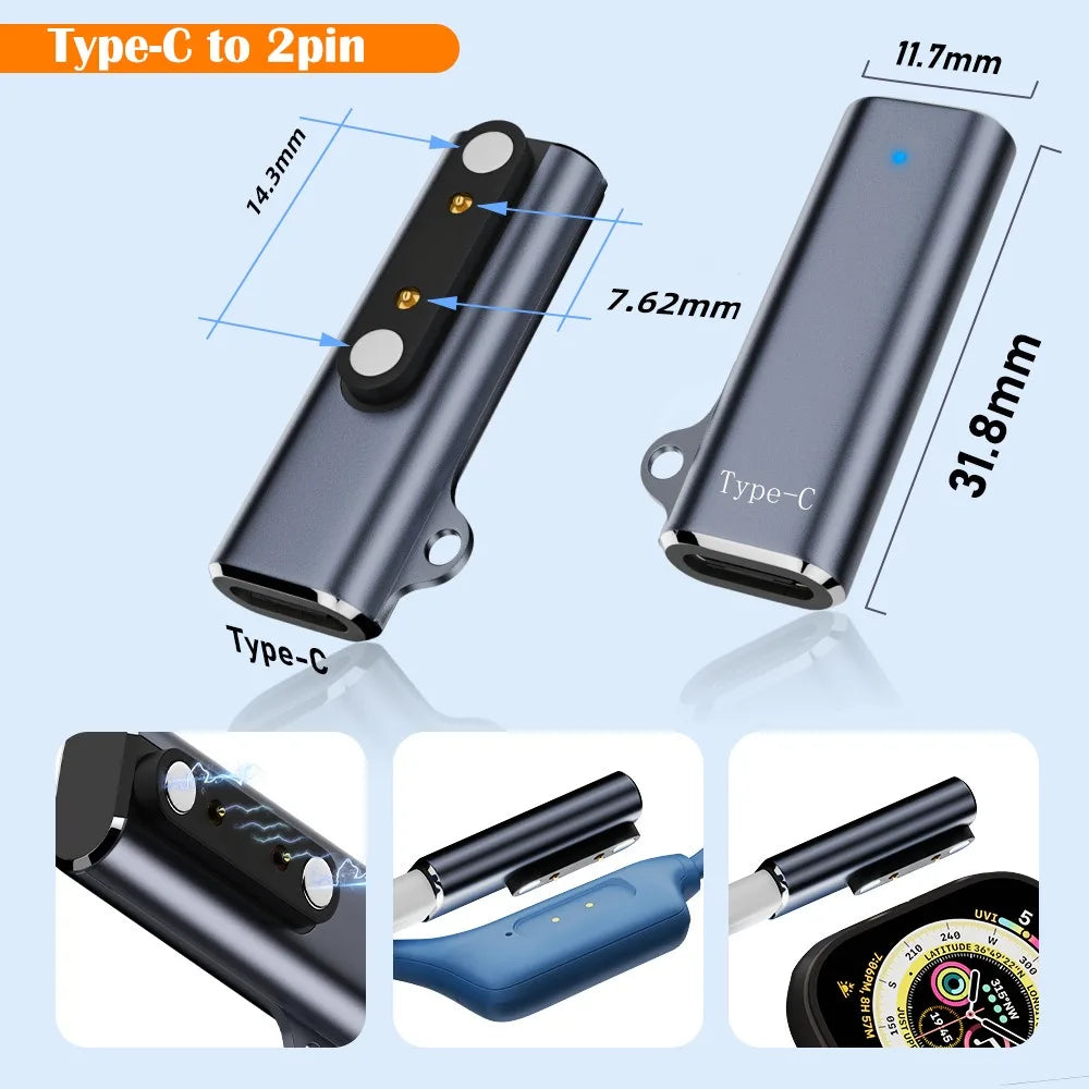 Suitable for Shokz devices bone transfer headset/smart watch charging adapter USB-C to 7.62MM 2-pin/4-pin magnetic charging port Oasis Select