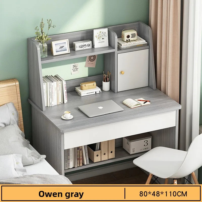Computer desk desktop bookshelf integrated learning writing desk primary and secondary school students bedroom desk Oasis Select Grey-80CM-a