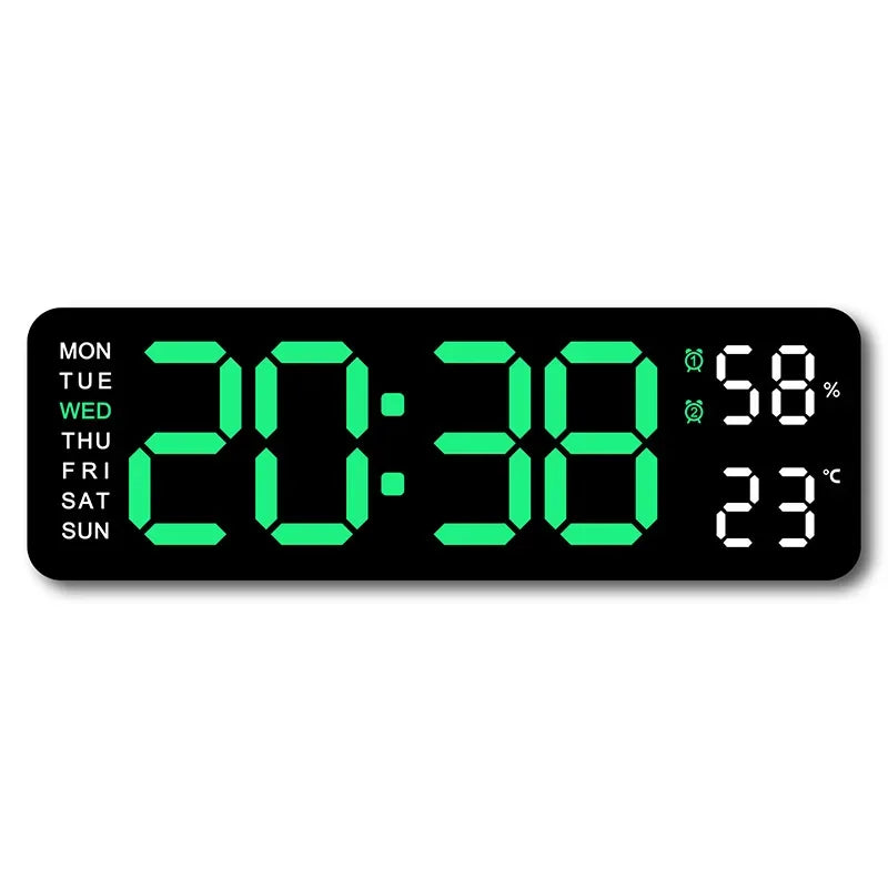 9 Inch Large Digital Wall Clock with Temperature Humidity Display,Auto Dimmer,USB Powered,12/24H LED Alarm Clock for Home Office Oasis Select BG 9 inch
