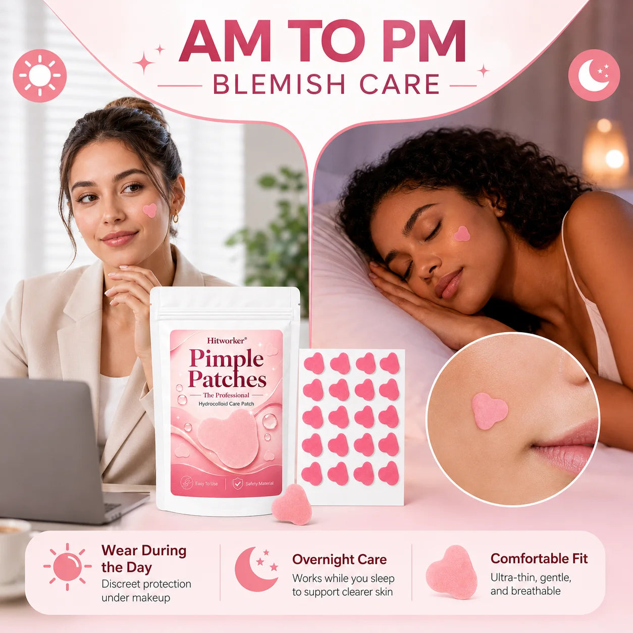 Pink Hydrocolloid Pimple Patches Cute Cloud Shaped Acne Spot Stickers Ultra-Thin Blemish Cover for Daily Skincare Oasis Select