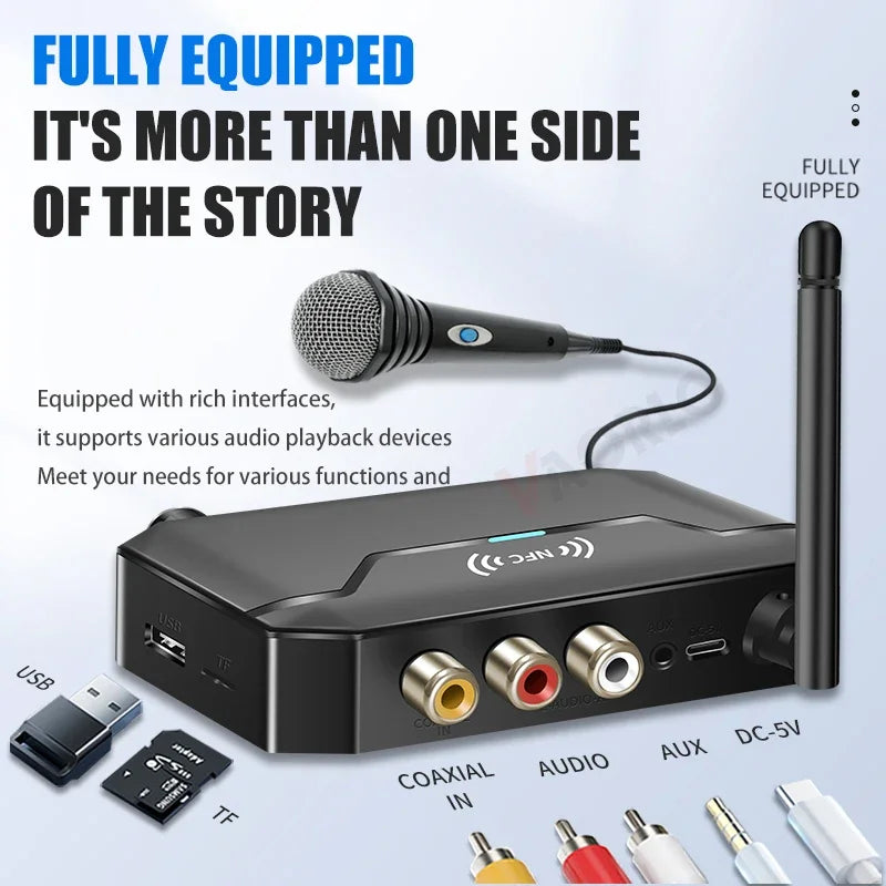 NFC Bluetooth 5.3 Audio Transmitter Receiver 3.5mm AUX/RCA/USB/TF/Coaxial/6.5MM Microphone Karaoke Wireless Adapter HiFi Stereo Oasis Select
