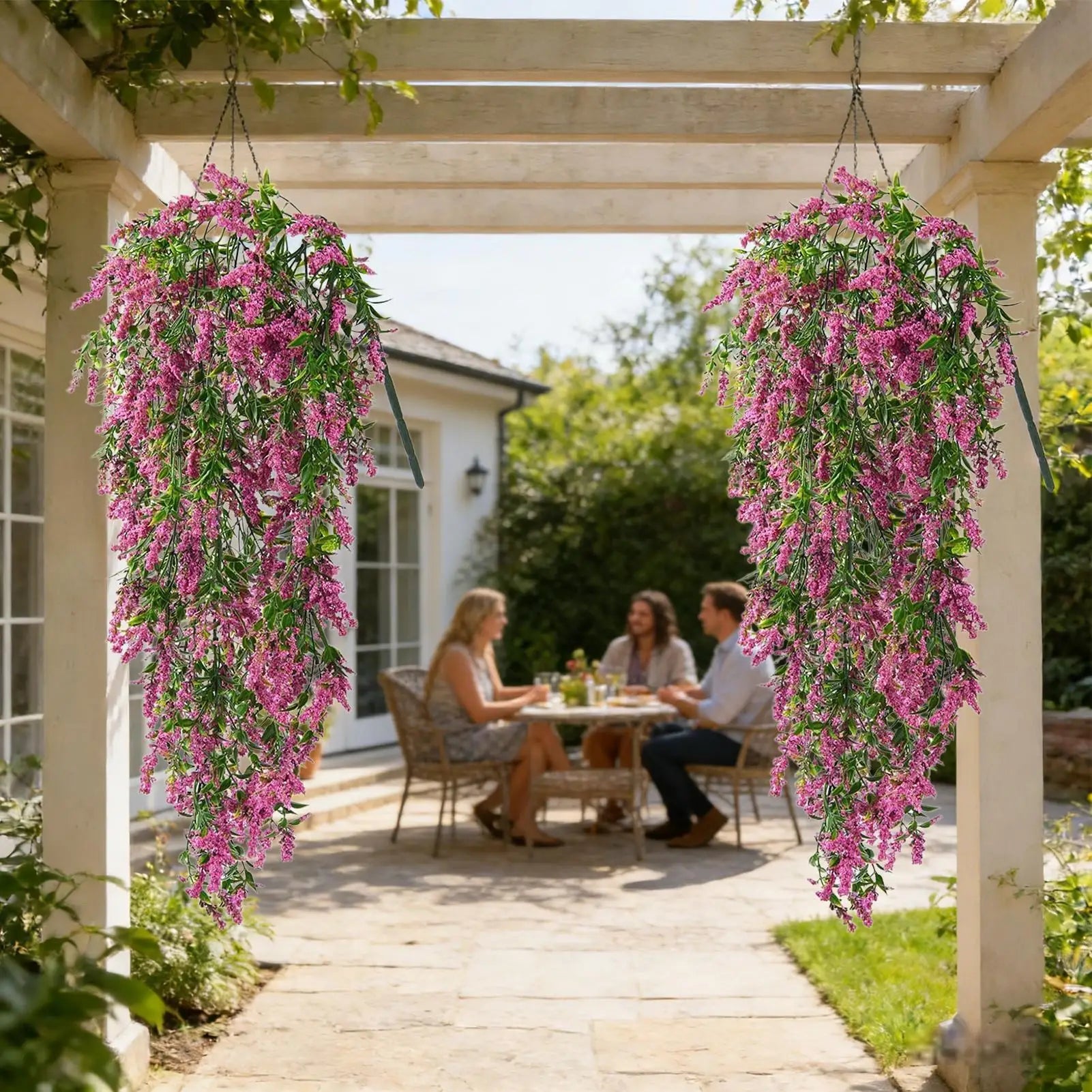 2Pcs Artificial Hanging Flowers Fake Vine Garland Plants for Outdoor Indoor Home Room Yard Wall Garden Fake Hanging Plant Decor Oasis Select