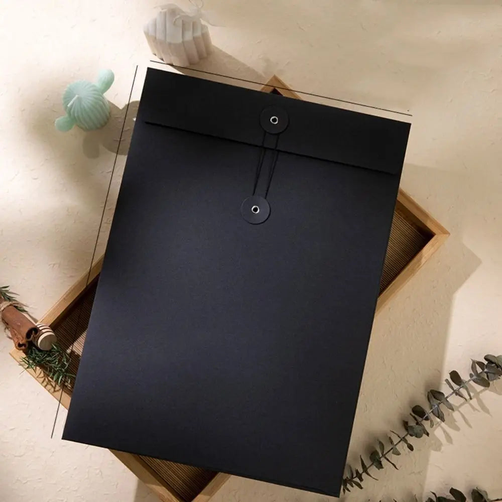 Kraft Paper Envelope with Button String Tie Winding Ticket File Documents Bag Letter Photos Journal Storage Budget Envelopes Oasis Select Black-A4