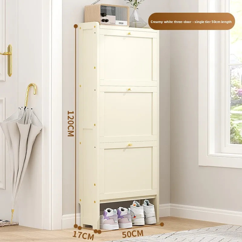 Ultra-thin shoe cabinet 17cm household door economical simple modern storage cabinet narrow large capacity tipping bucket Oasis Select White single 3-50
