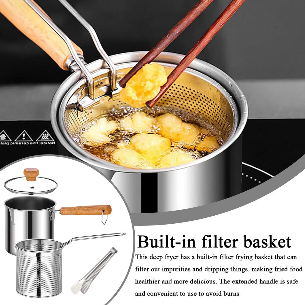 Deep Frying Pot Kitchen Fryer With Strainer Stainless Steel Tempura Fryer Pan Fry Pot Chicken Fried Chicken Cooking Tools Oasis Select