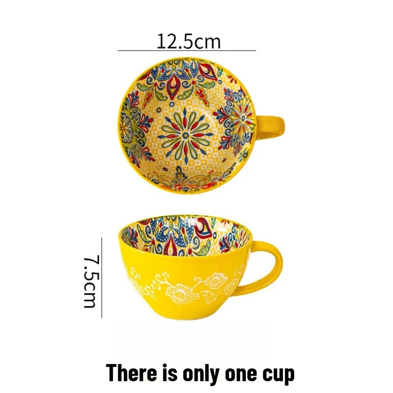 1pcs Vintage Bohemian Ceramic Mug Multi-purpose Daily Drinking Vessel Nice Present for Friends Family Work Partners Oasis Select 301-400ml 1pcs yellow cup
