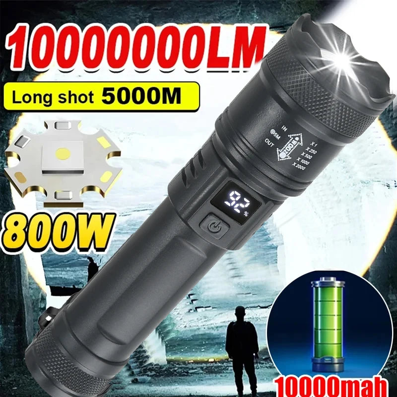 2000LM Zoomable Tactical LED Flashlight – USB Rechargeable Power Bank