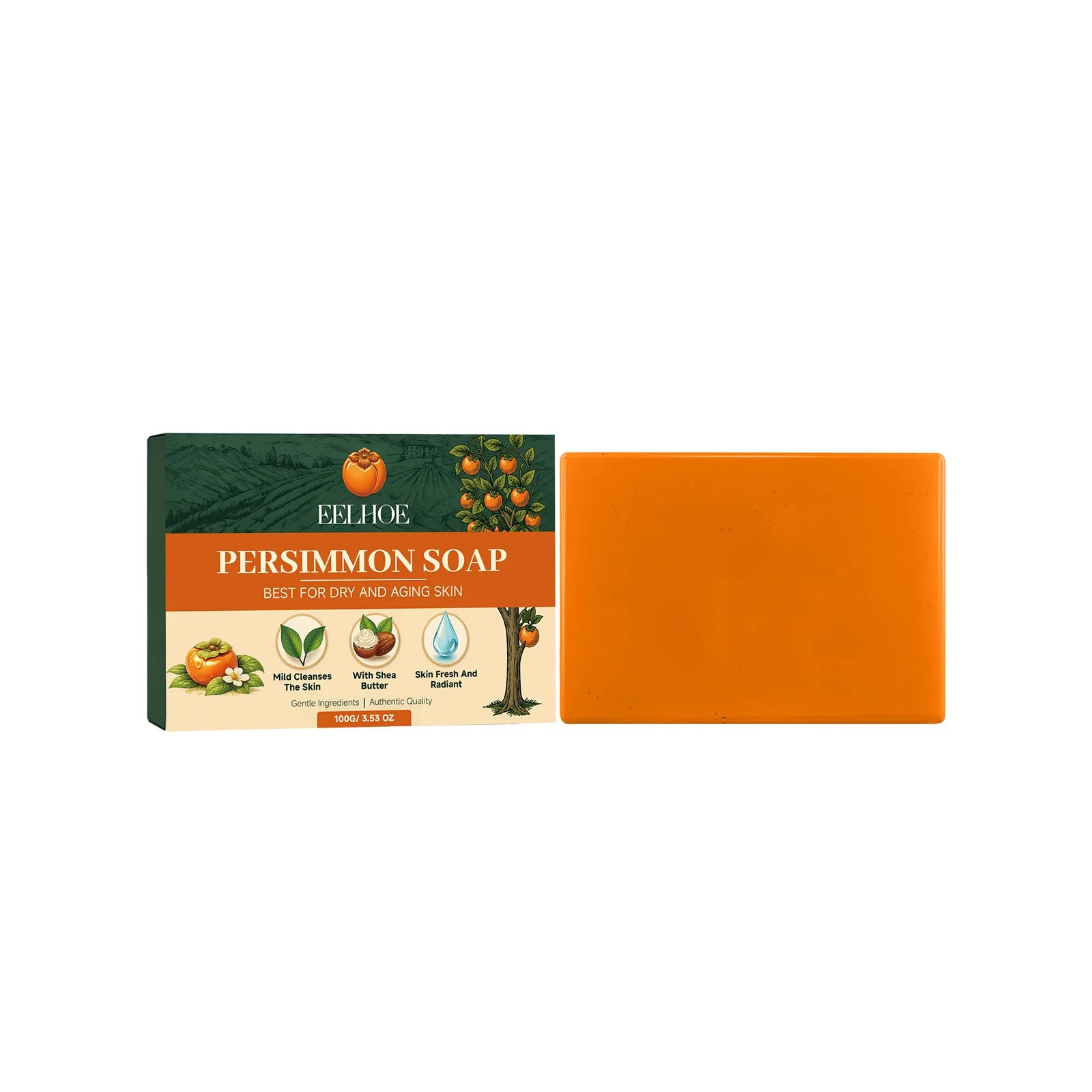 EELHOE Persimmon Soap Bar – Exfoliating, Deodorant & Moisturizing Exfoliating Soap Bar Oasis Select 100g