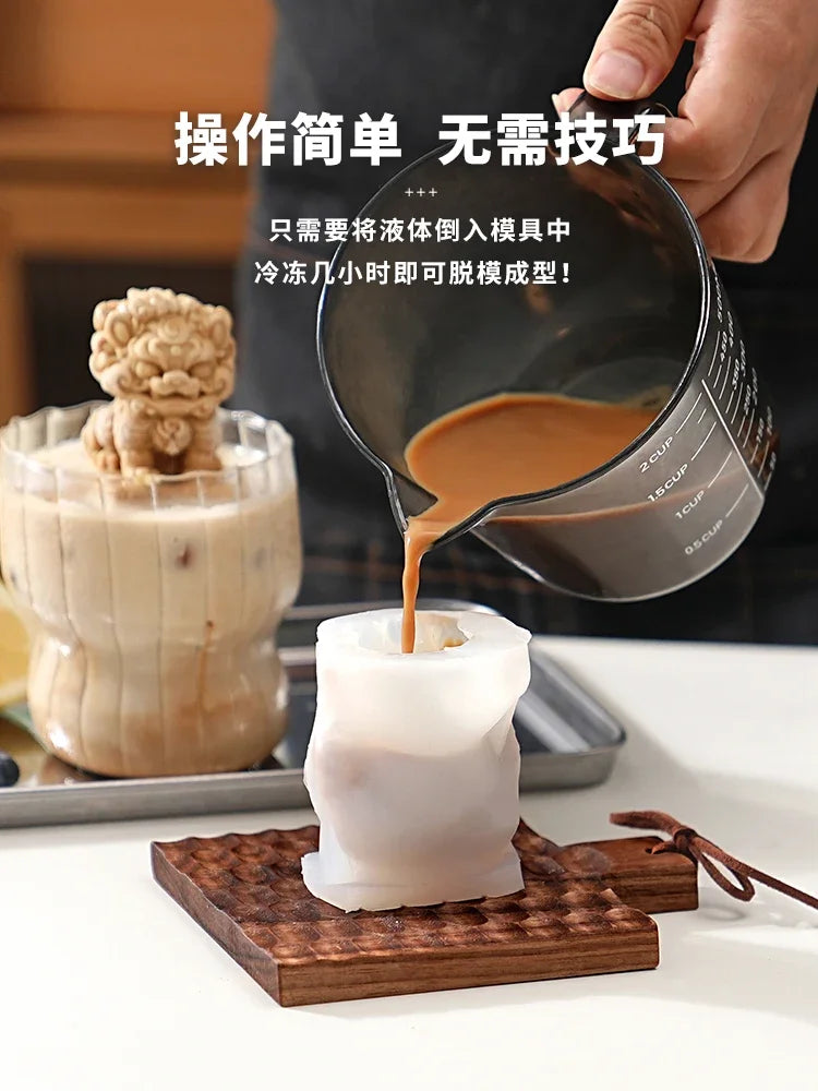 Home Lion Bear Ice Cube Mold Lion Pagoda Silicone Ice Lattice Coffee Milk Tea Refrigerator Creative Ice Grinding Tools Oasis Select