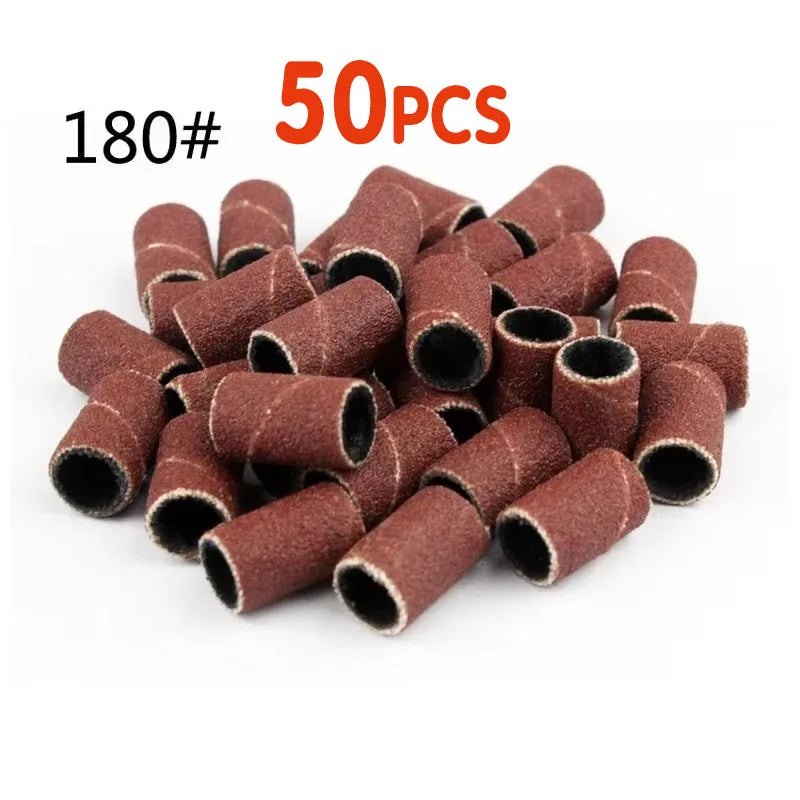50-300pcs Sanding Cap Bands For Electric Manicure Machine 180/120/80Grit Nail Drill Grinding Bit Files Pedicure Tool Set BEND261 Oasis Select 50pcs-180