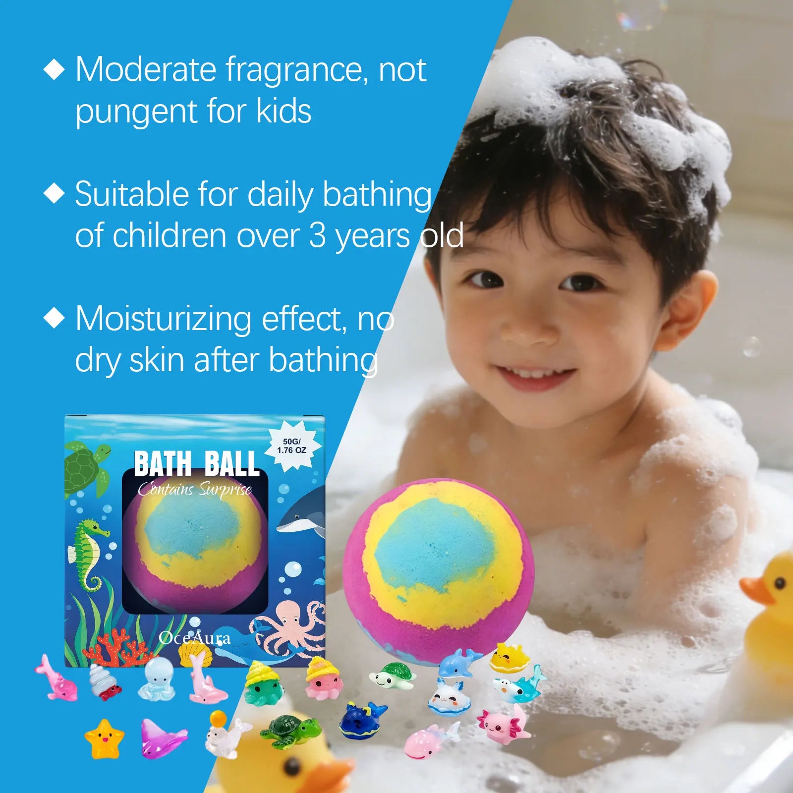 Oceaura Ocean Toy Bath Ball Deep Cleaning Moisturizing Refreshing Skin Stress Relief Play Bathtime Fun Holiday Gift For Kids Oasis Select