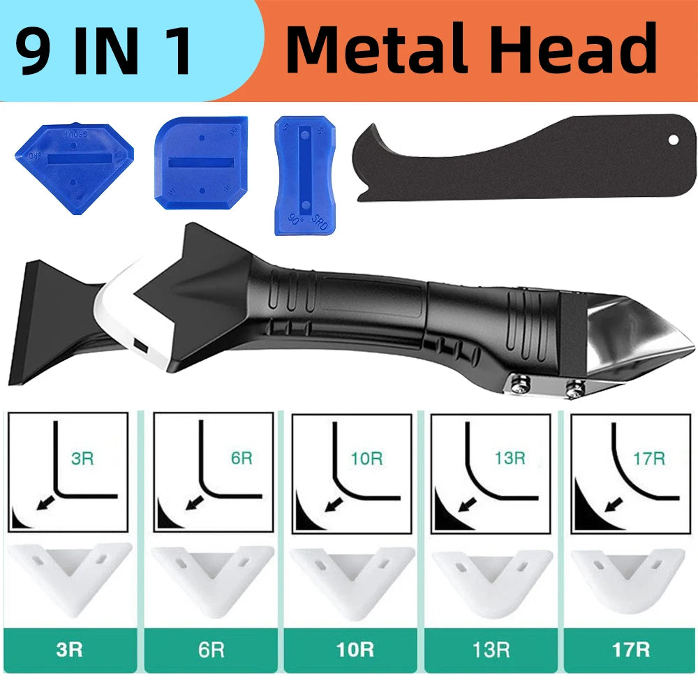 Silicone Scraper Sealant Smooth Remover Tool Set 9 In 1 Floor Caulk Finisher Grout Kit Glass Glue Angle Scraper Set Accessoriess Oasis Select 9IN1 Metal Head