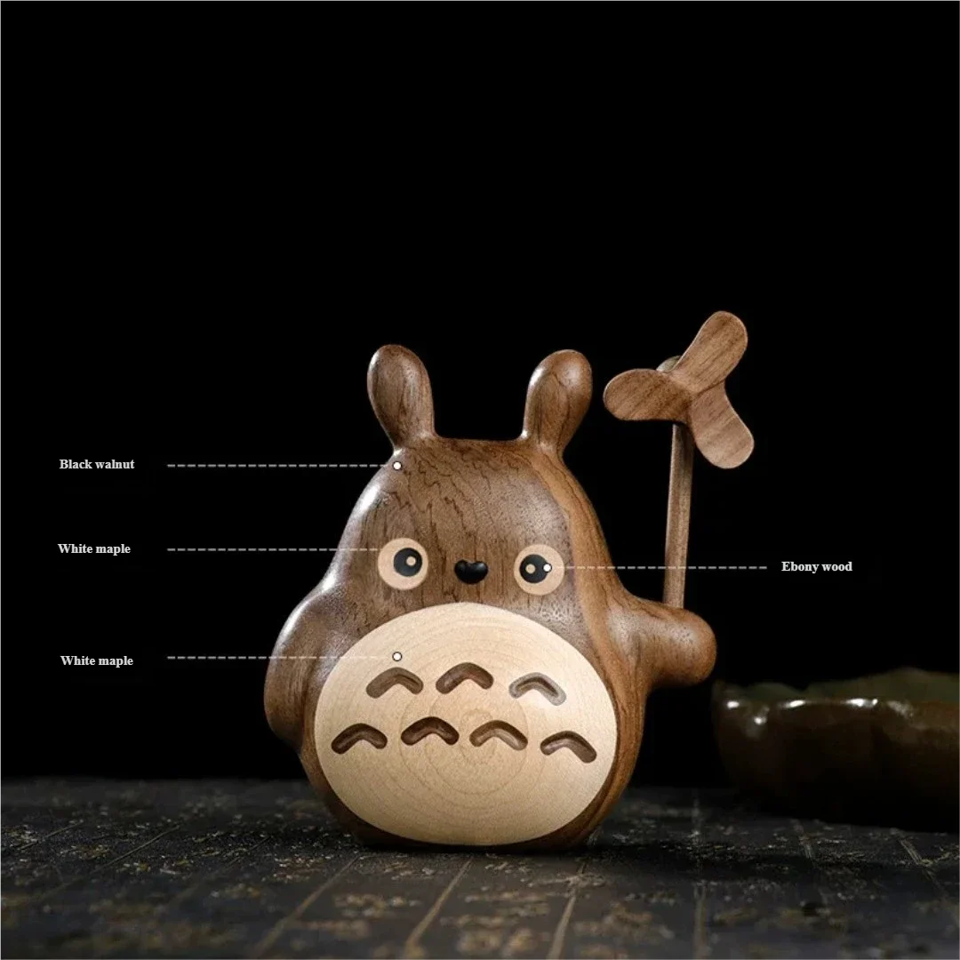 Solid Wood Creative Totoro Windmill Faceless Male Ornament Couple Gift Living Room Decoration Cartoon Music Box Birthday Gift Oasis Select 12cm 3