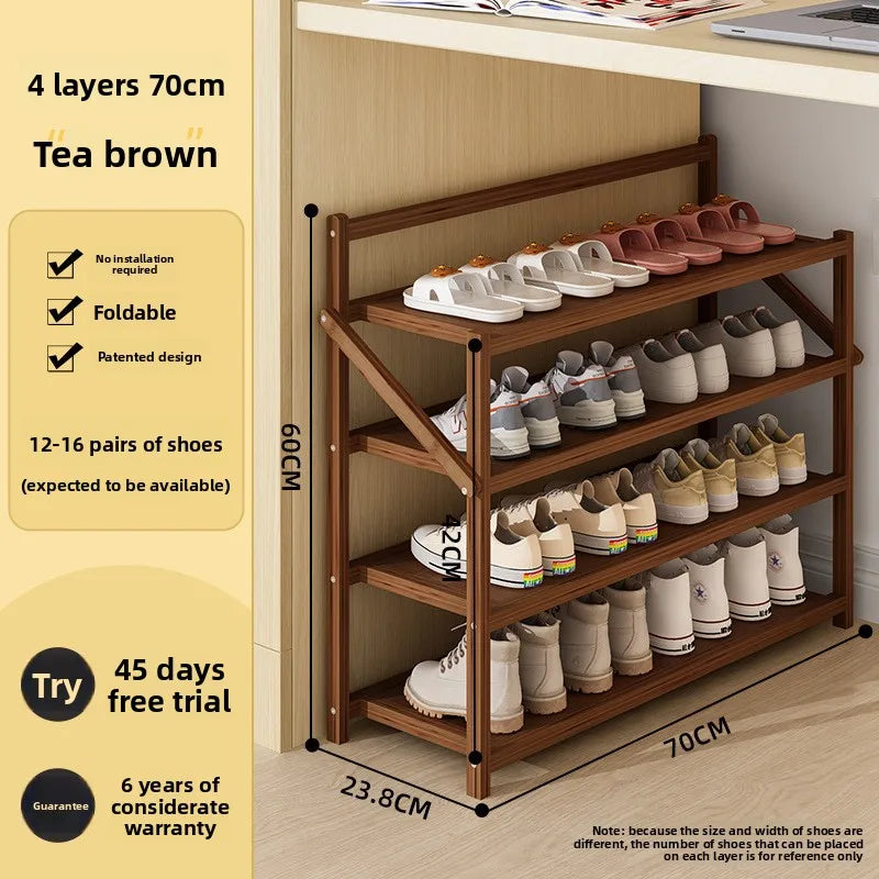 Simple shoe rack household door dormitory folding shoe rack free of installation shoe cabinet sturdy and durable Oasis Select 4C-70cm-brown 1