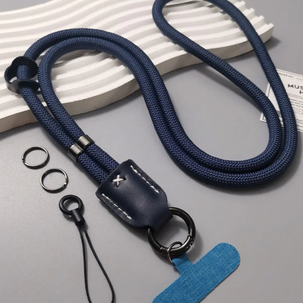 New Nylon Diagonal Mobile Phone Rope Pu Leather Head Braided Long Anti-drop Mobile Phone Rope Clip Mobile Phone Case Rope Oasis Select Blue