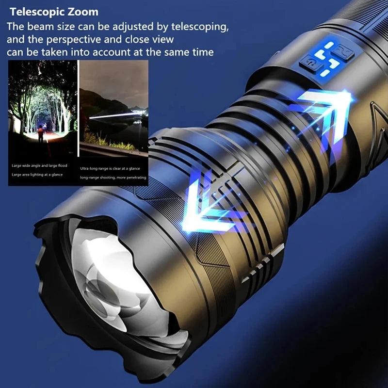 20000LM Most Powerful LED Flashlight Super Bright Long Range Torch Type-C Charging Tactical Flashlight With Power Display Oasis Select