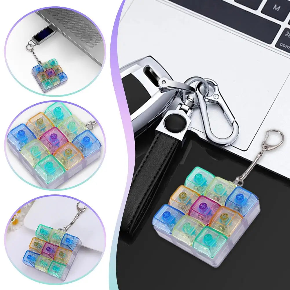 Transparent 9 Keys Mechanical Keyboard Keychain, LED Light Fidget Toy, Stress Relief Clicker Portable Keyring for Adults & Teens Oasis Select