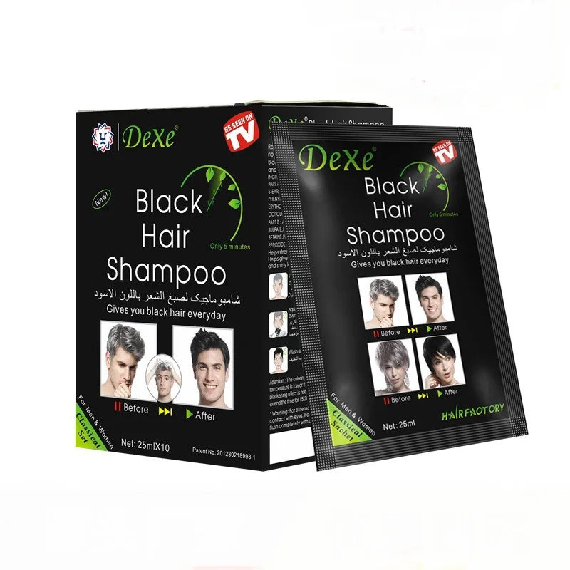 10-Pack Herbal Black Hair Color Shampoo – Natural Darkening