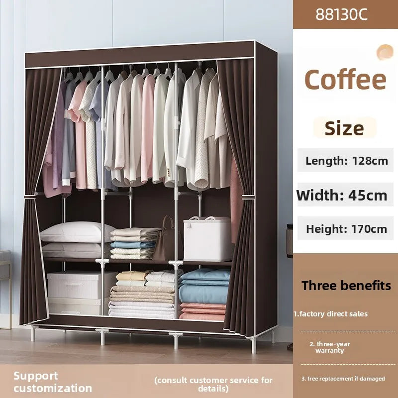 Multi-functional Simple wardrobe assembly wardrobe household simple storage steel frame modern wholesale cloth wardrobe Durable Oasis Select brown