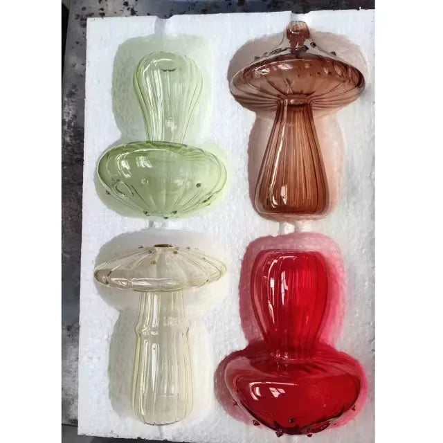 Colourful Mushroom Vase Plant Glass Plant Bud Vase Decoration Garden Glass Aromatherapy Vase Living Room Desktop Combination Oasis Select Style 4PCS