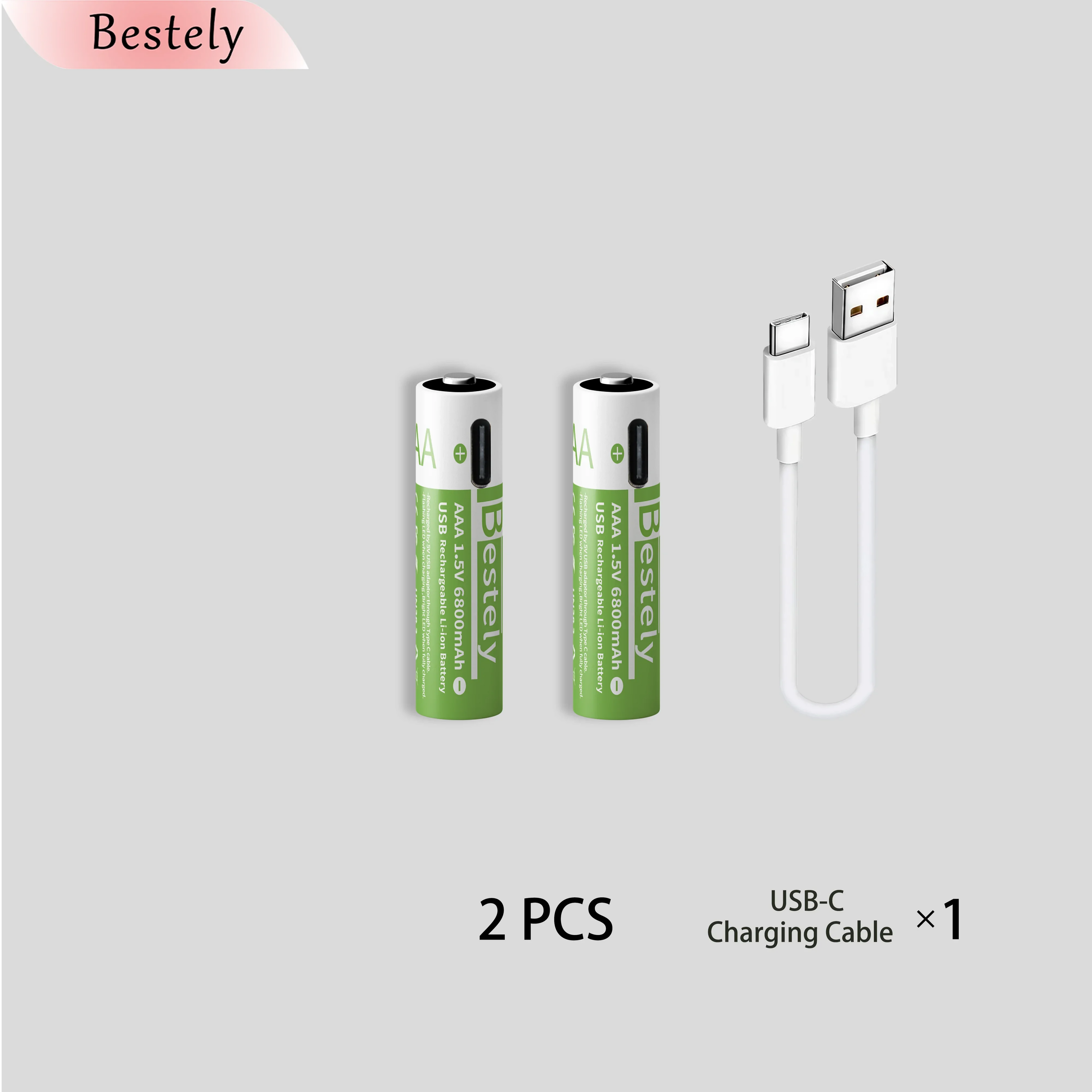 New Rechargeable 1.5v AAA Lithium Batteries 6800mAh Capacity, USB-C AAA Li-ion Battery 2000 times cycle with cable for free Oasis Select 2 pcs AAA Batteries