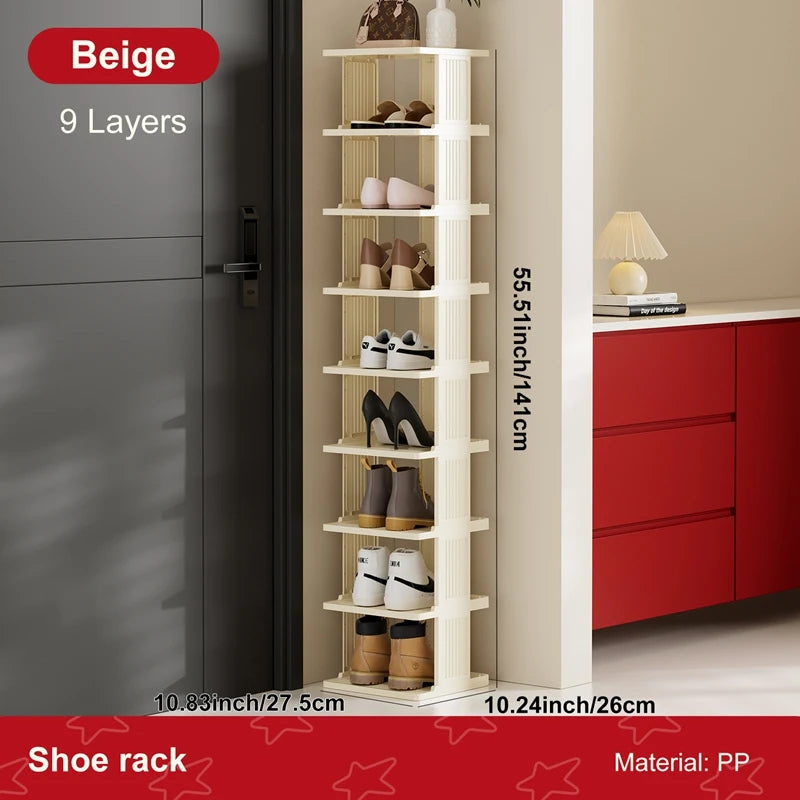 Vertical Shoe Rack: Stackable Shoe Rac, DIY Free-Standing Shoe Organizer, Small Shoe Shelf for Compact and Narrow Spaces, Plasti Oasis Select White 9 Tiers