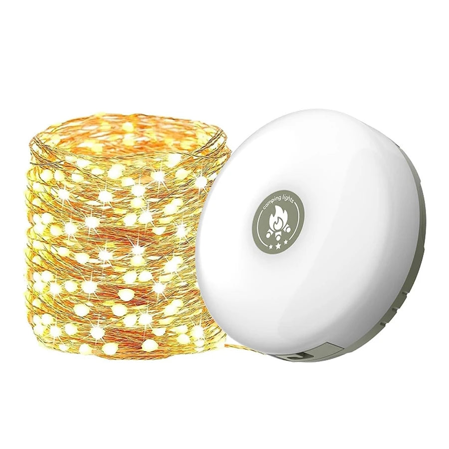 2 in 1 Rechargeable Camping String Light Outdoor String Light with 8 Lighting Modes Portable Outdoor String Lights for Camping Oasis Select single warm light