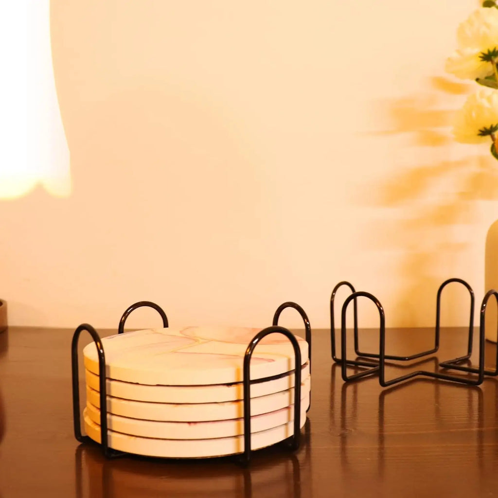 4pcs coaster, coffee cup cushion square or round cup cushion decorated with metal brackets for home wrought iron shelves Oasis Select