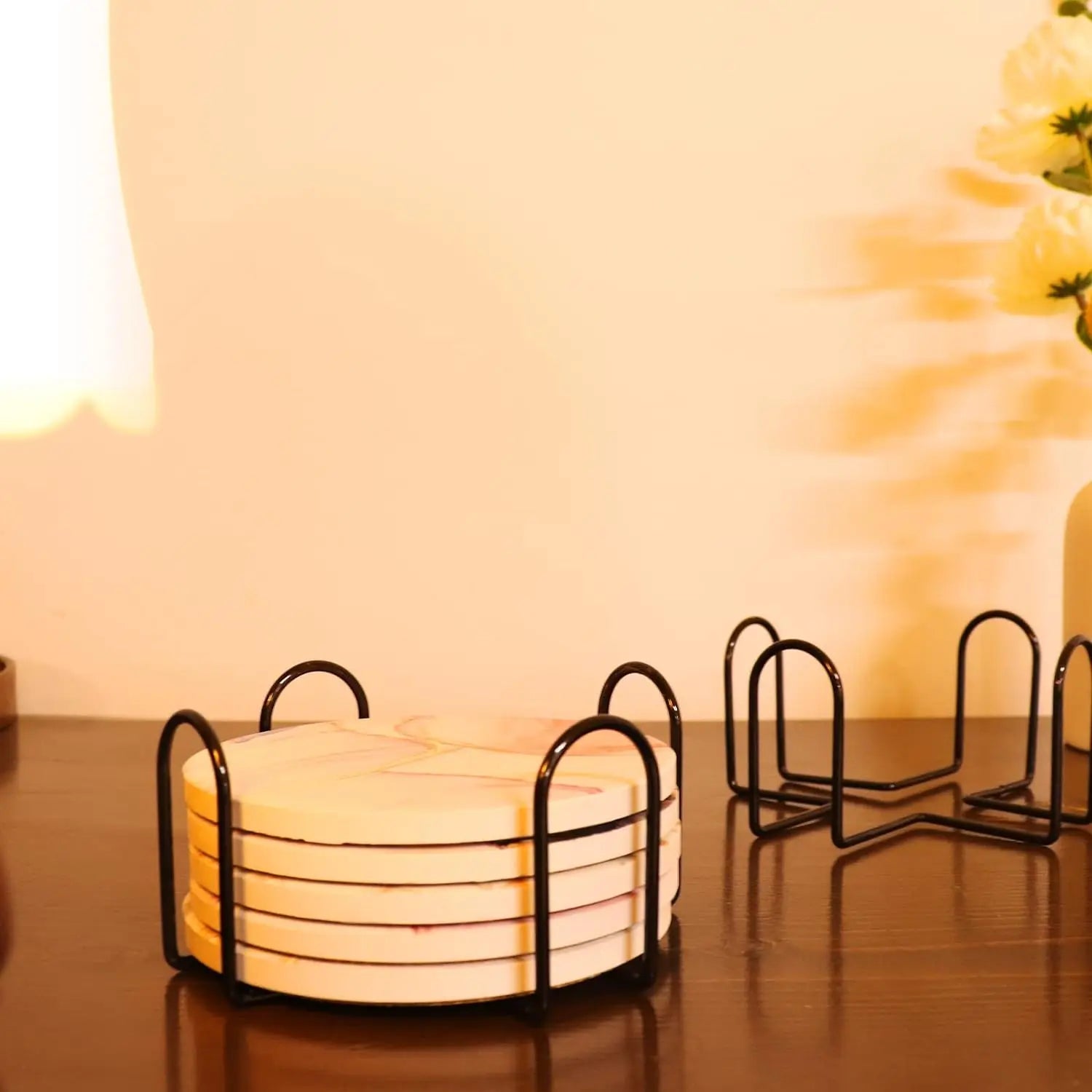 4pcs coaster, coffee cup cushion square or round cup cushion decorated with metal brackets for home wrought iron shelves Oasis Select