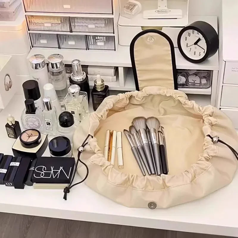 Travel Cosmetic Bag Drawstring Pull Out Large Capacity Cosmetic Brush Bag Women'S Travel Cosmetic Storage Bag With Handle Oasis Select
