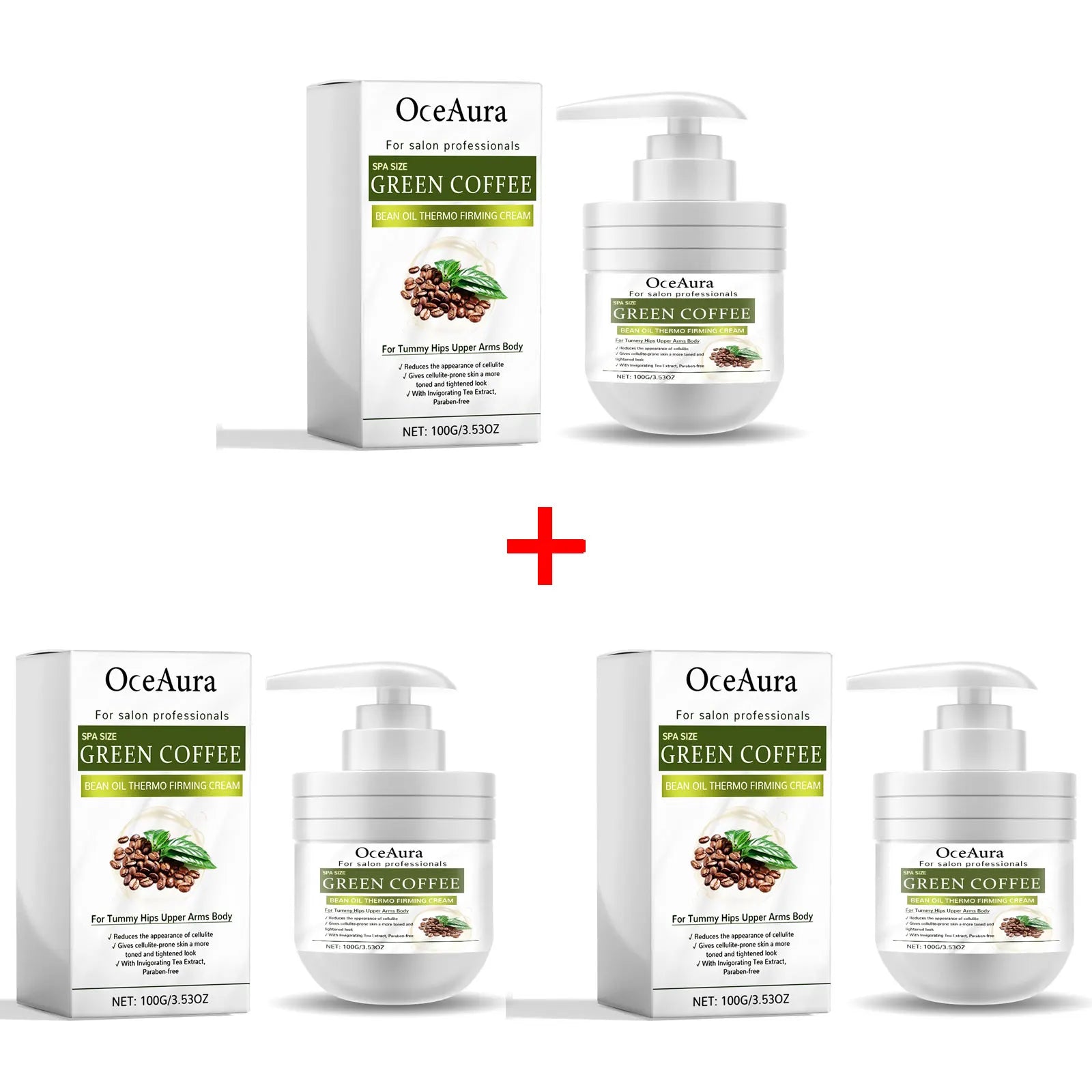 OceAura Retinol Anti-Aging Face & Body Moisturizer Cream 100g Anti-Aging Moisturizer Oasis Select Green Coffee X 3PCS