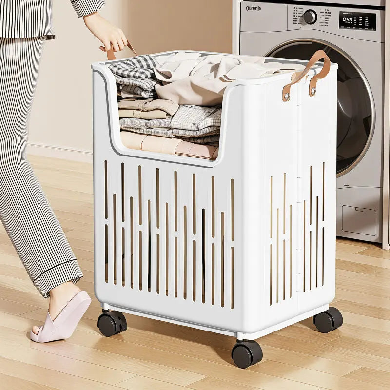 Foldable Open-Top Dirty Clothes Basket, Collapsible Wheeled Laundry Hamper, Space-Saving Organizer for Bedroom/Bathroom Oasis Select