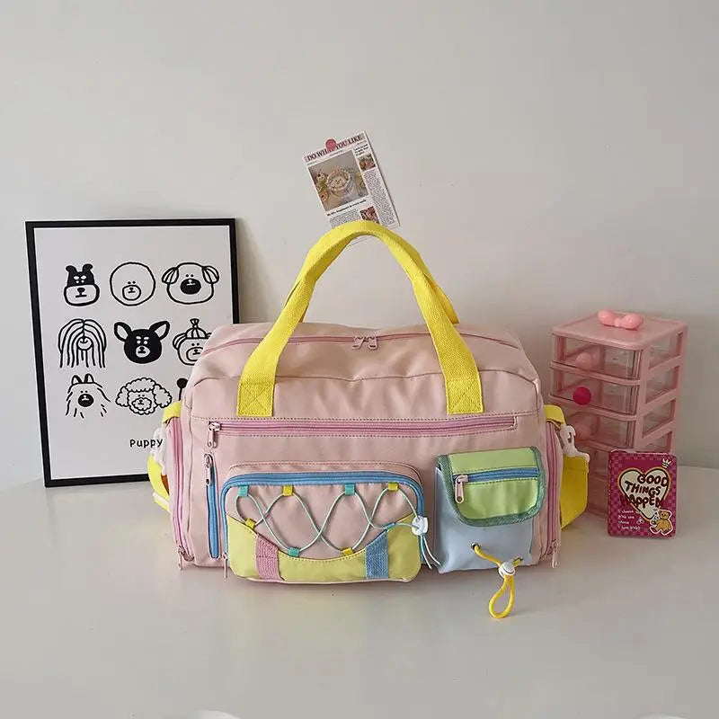 Large Capacity Color Block Tote Bag Fashion Contrast Color Handbag Casual Portable Shopper Bag for Women Daily Use Oasis Select Pink
