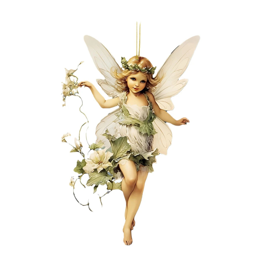 Acrylic Green Fairy Elf Car Rearview Mirror Pendant Charm