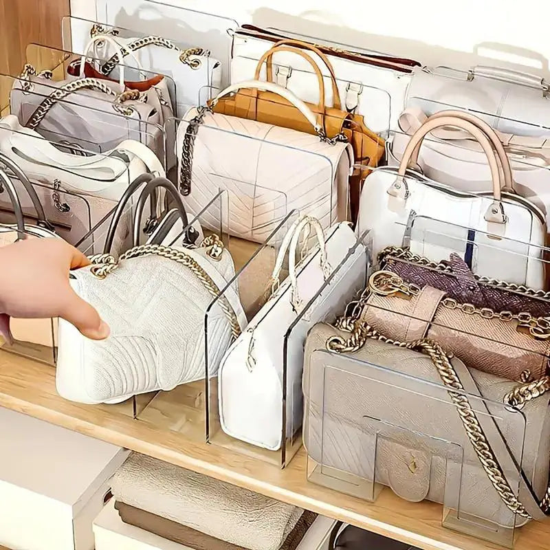 Purse Storage Organizer for Closet 4 Slots Clear Shelf Dividers Clutch Dividers Bag Storage Shelf Bag Organizer for Home Kitchen Oasis Select