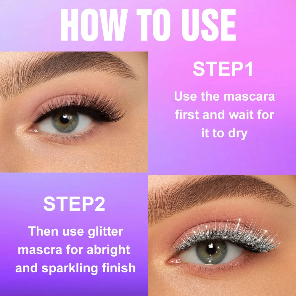 7 Color Shimmer Glitter Mascara – Waterproof Lengthening Formula