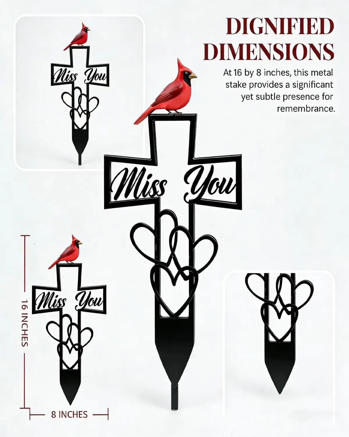 Metal Memorial Garden Stake | Cross Heart Grave Marker 16x8 In