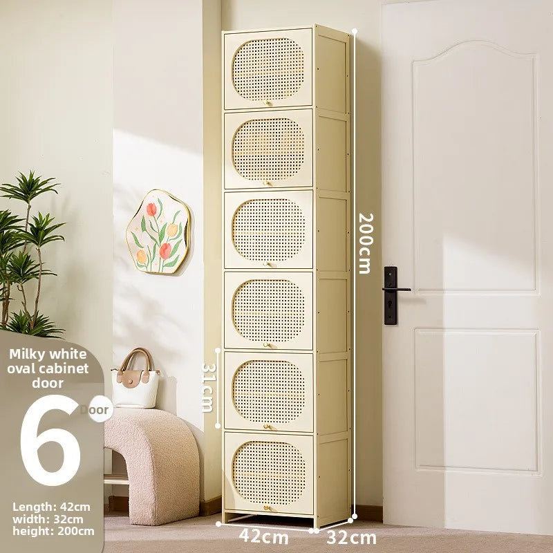 Household entrance shoe cabinet large capacity simple narrow multi-layer vertical small shoe cabinet corridor Oasis Select Milky white-13