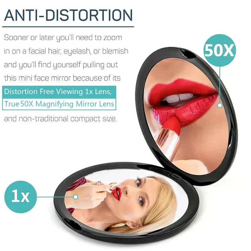 50X Portable Makeup Mirror Travel Magnifying Double-sided Folding Vanity Mirror High Definition Glass Portable Pocket Mirror Oasis Select