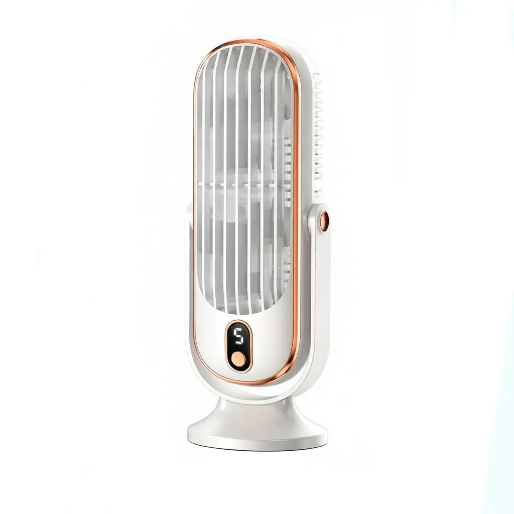 Portable USB Desk Fan Dual Motor 5-Speed LED Large Battery 360° Cooling Quiet for Office Home Travel Camping RV Oasis Select WHITE