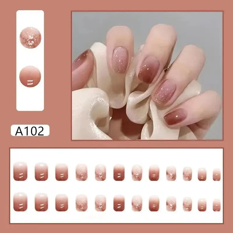 Caramel Gradient Wear Nail Piece Winter High Sense Of Pure Desire Ice Transparent Color Wear Nail Blush Removable False Nails Oasis Select Pink