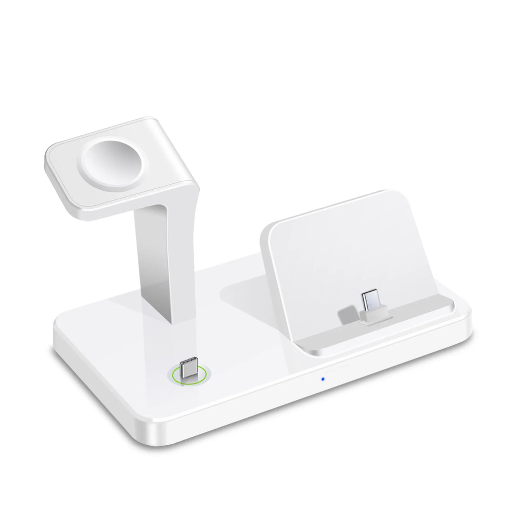 3 in 1 Type C Fast Charging Station Wireless Charger Stand For Galaxy Watch 6 5 Pro for Samsung S23 Ultra S22 S21 Xiaomi Huawei Oasis Select WHITE